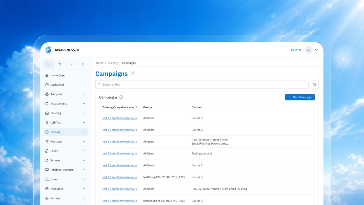 Legacy training campaigns — a bare list with no status, progress or export