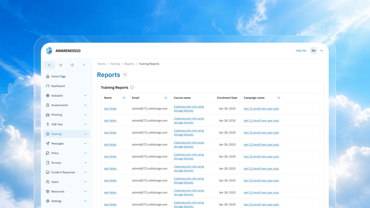 Legacy training reports — one flat dump with no tabs, filters or coverage view