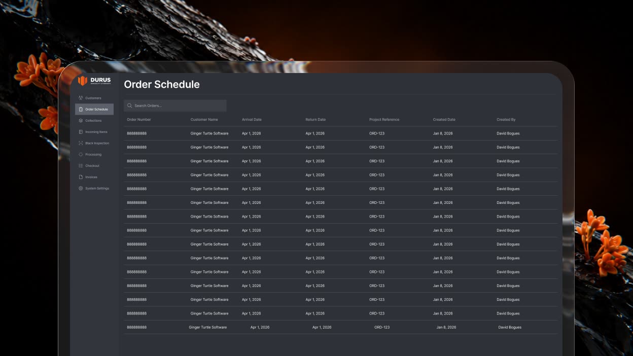 Legacy order schedule — a bare order list with no filters, status pipeline or actions
