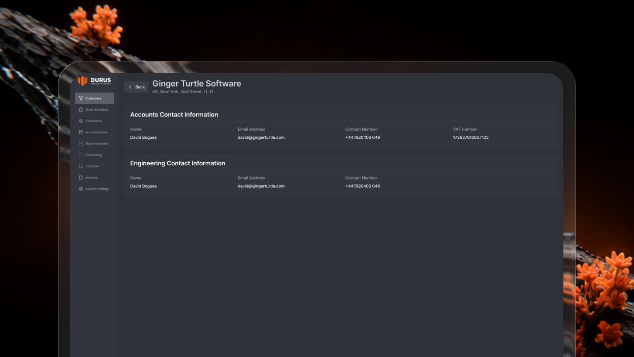 Legacy customer — a read-only contact card with no linked orders or pricing