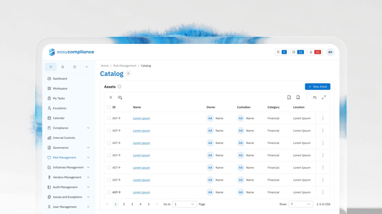 Legacy catalog — assets with no mapping to risks